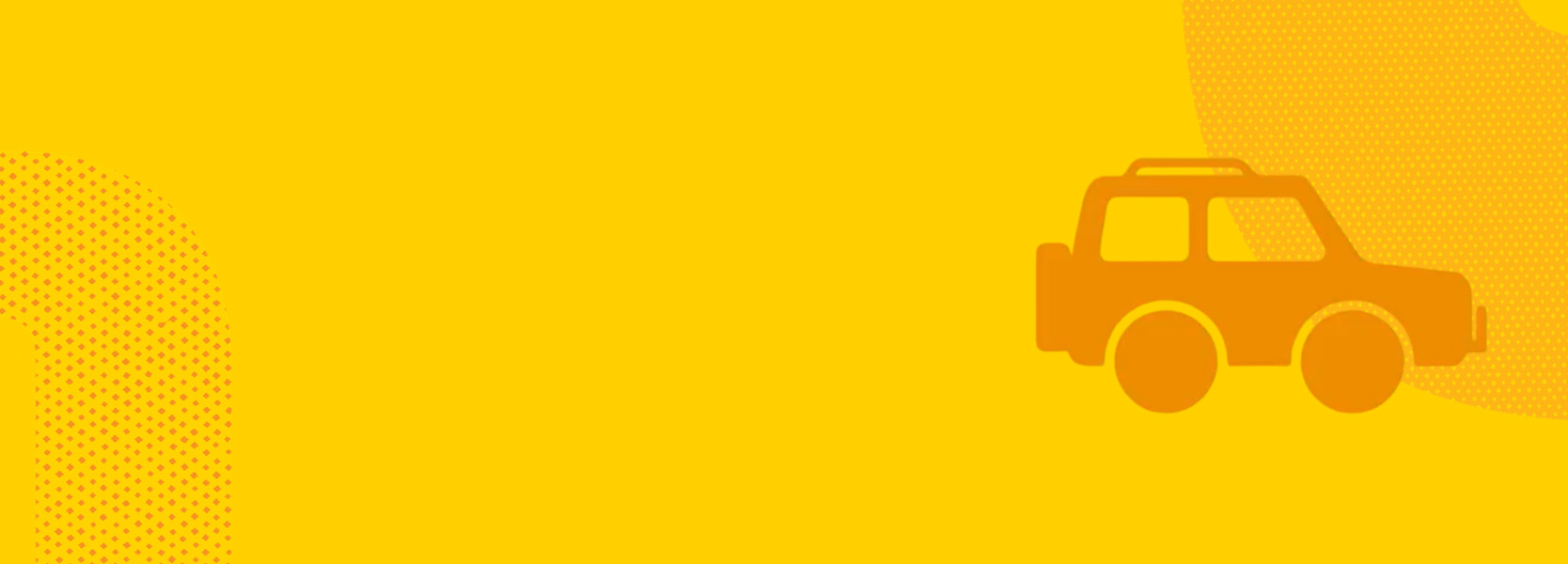Illustration of an orange car on a yellow background, positioned on the right.