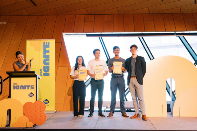 Molly, Leo and Amit receiving their People's choice award at the 2024 Leadership Program