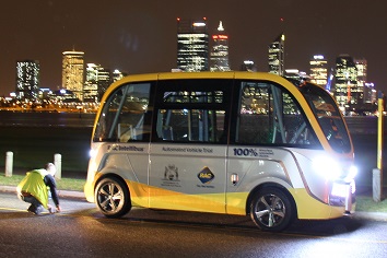 Intellibus exterior at South Perth foreshore at night