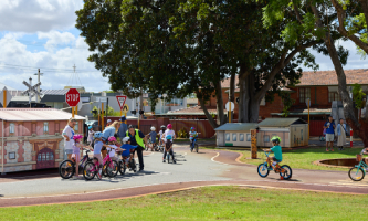 Children riding bicycles on the street
