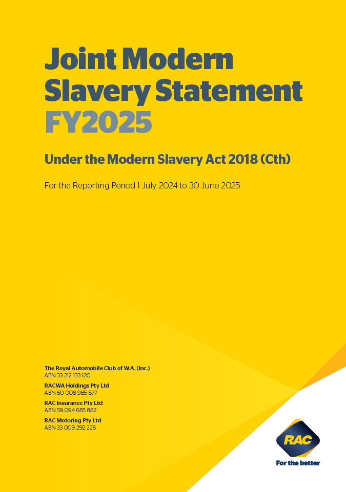 Front cover of RAC's FY2024 Modern Slavery Statement