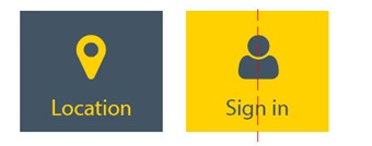 Two square buttons: Location pin icon with "Location" and person icon with "Sign in"