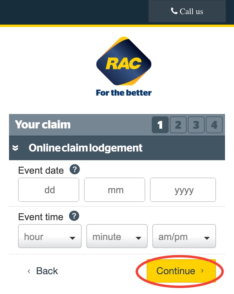 Entering claim details on Mobile