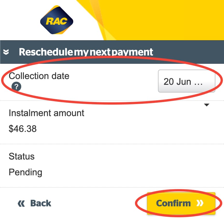 Choosing the date change on mobile