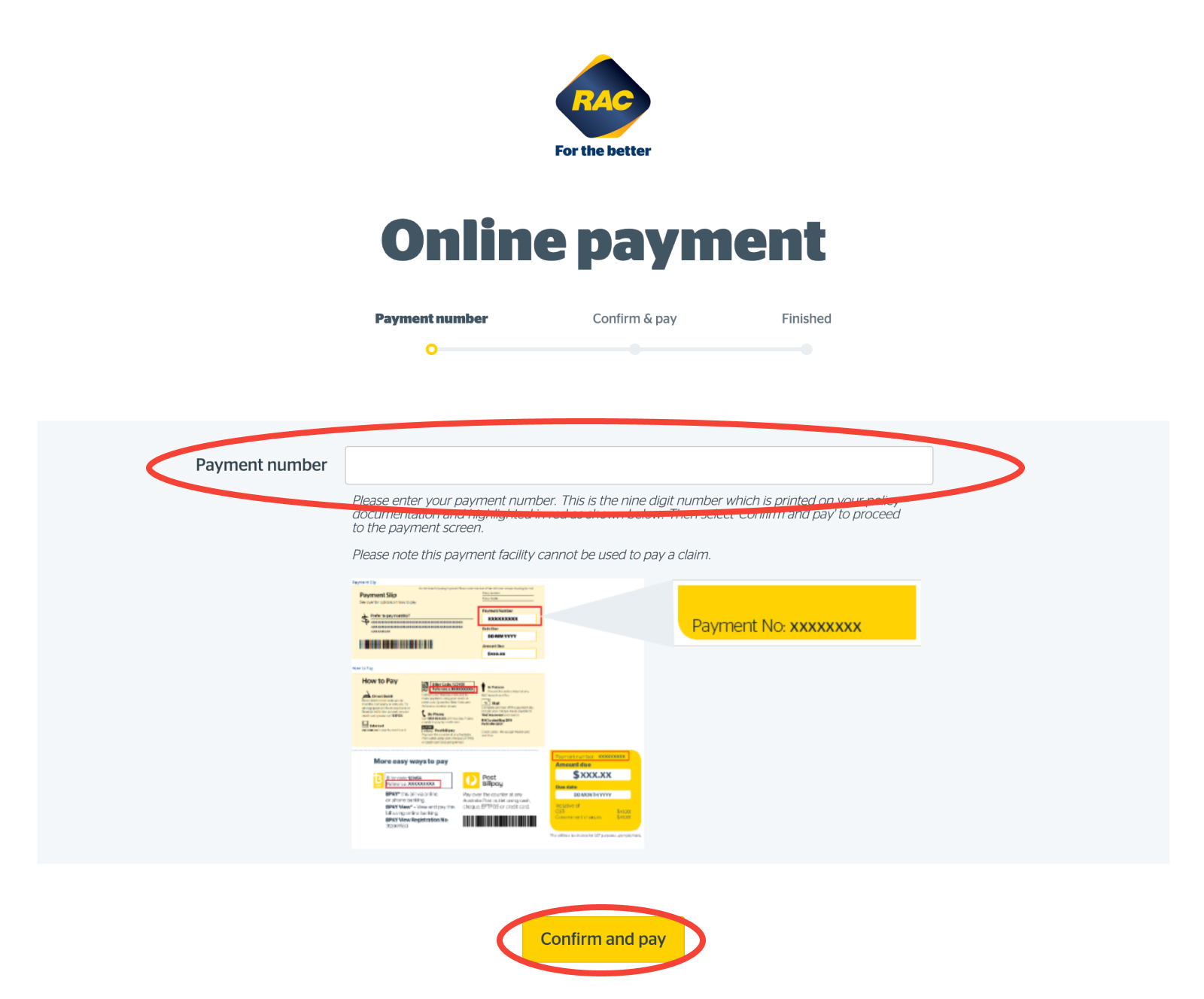 Entering your payment number on Mobile