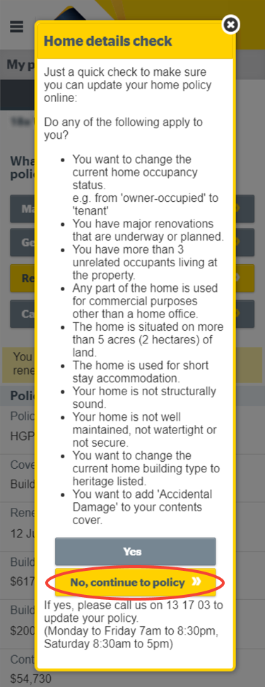 Excess and agreed value on mobile