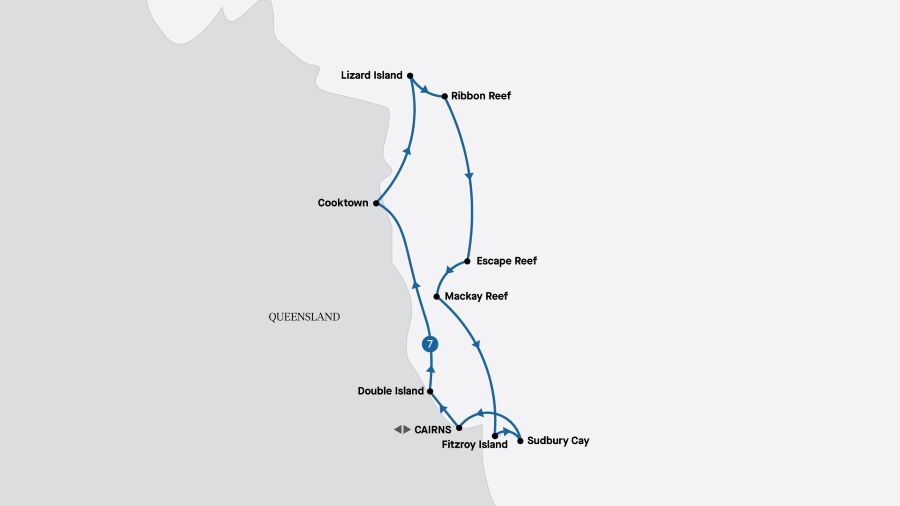 Map of Queensland indicating all stops along the itinerary 