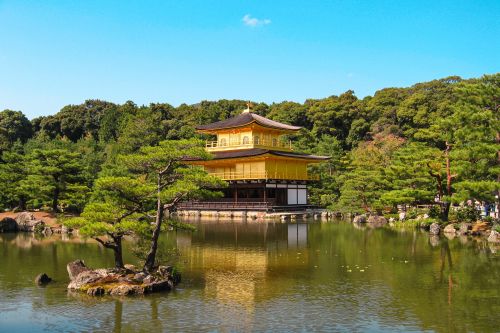 Kyoto's Golden Pavilion beside a tranquil lake.