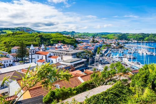 Harbour town and marina on Faial Island, Azores