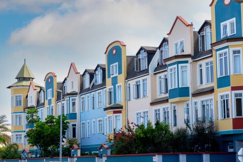 Row of colourful houses in Swakopmund Namibia.