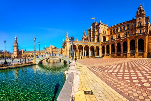 Plaza Espana on sunny day in Seville.