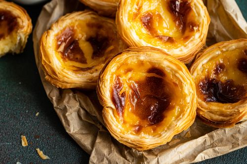 Portuguese custard tarts with flaky pastry
