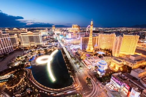 Aerial view of Las Vegas illuminated at night 