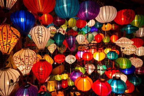 Colourful lanterns in a traditional Hoi An market.
