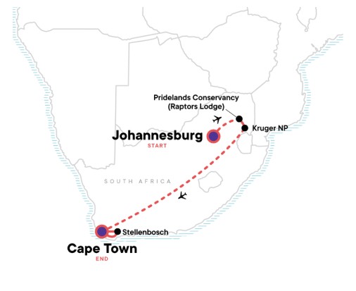 Map of G Adventures South Africa tour
