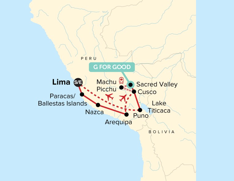 Map of G Adventures Inca Explorer tour