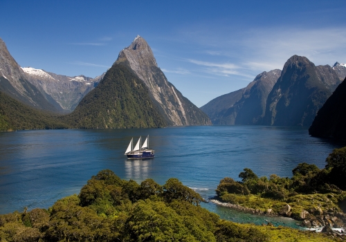 Cruise ship sailing the Milford Mariner at Milford Sound