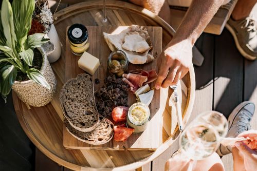 Top-down image of a beautiful breakfast board. 