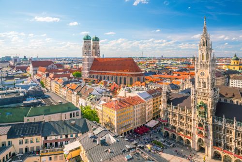Munich skyline with Marienplatz town hall.
