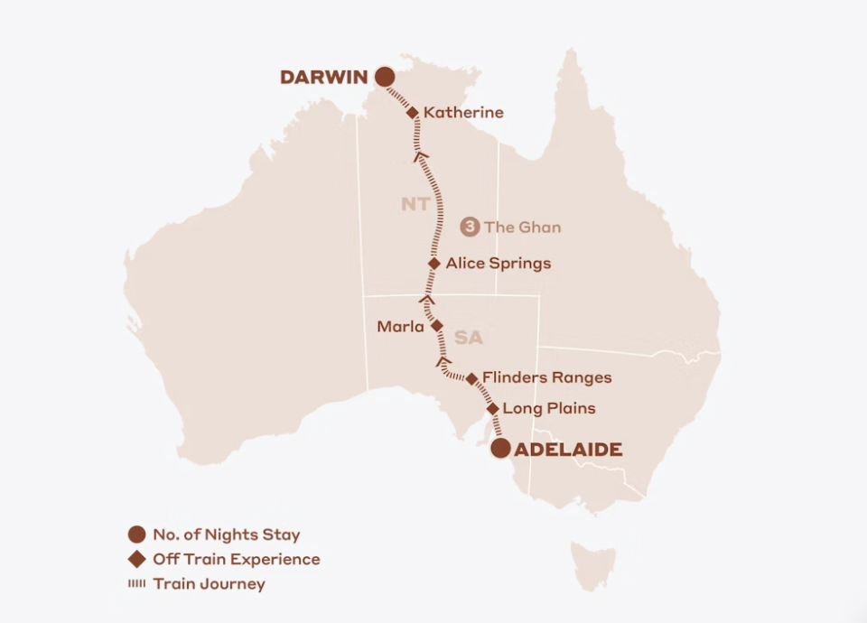 Map of Australia indicating all stops along the 2027 itinerary 