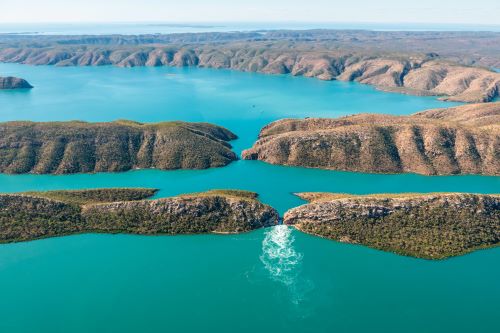 Aerial view of the turquoise waters of the Horizontal Falls