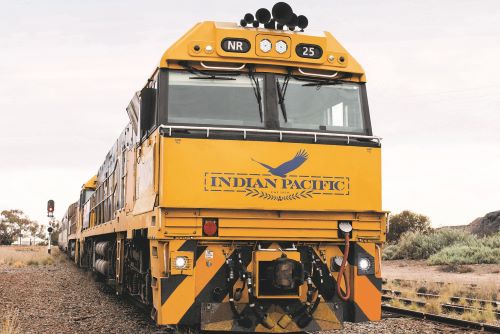 The iconic yellow Indian Pacific locomotive photographed from the front