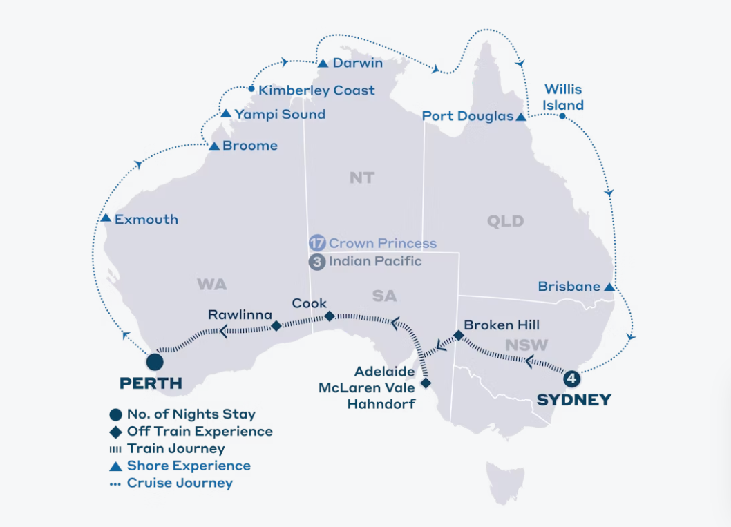Map of Australia indicating all stops along this itinerary 
