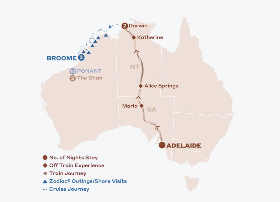 Map of Australia indicating all stops along this itinerary. 