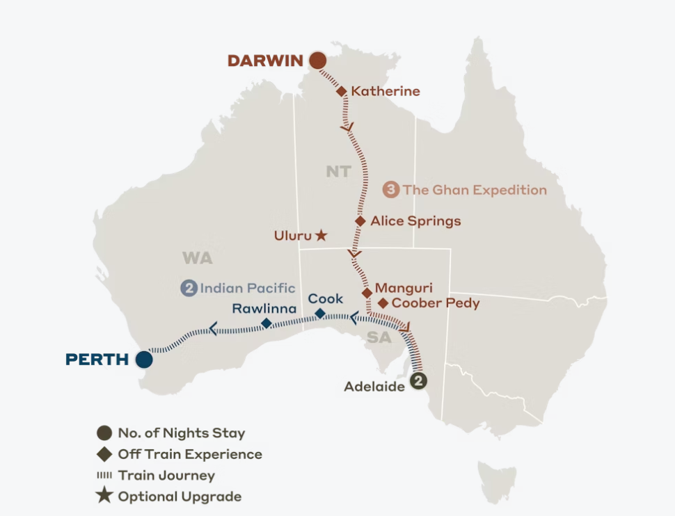 Map of Australia indicating all stops along this itinerary 