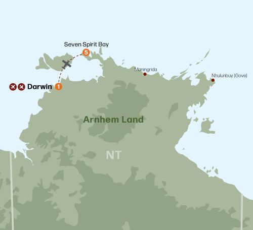 Map of Arnhem Land indicating all stops along this itinerary.