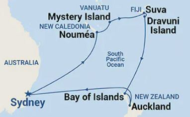 Map showing the route with all the ports of call on this itinerary 