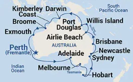 Map of Australia indicating all stops along this itinerary 