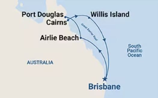 Map of Queensland indicating all stops along this itinerary 