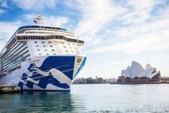 A Princess cruise ship in Sydney Harbour with the Sydney Opera House in the back