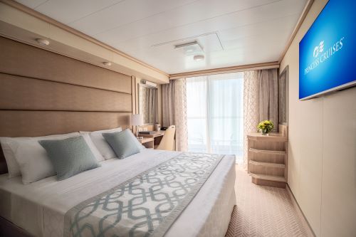 A balcony cabin onboard a cruise ship