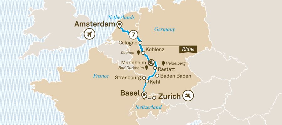 Map of Europe indicating all stops along this itinerary 
