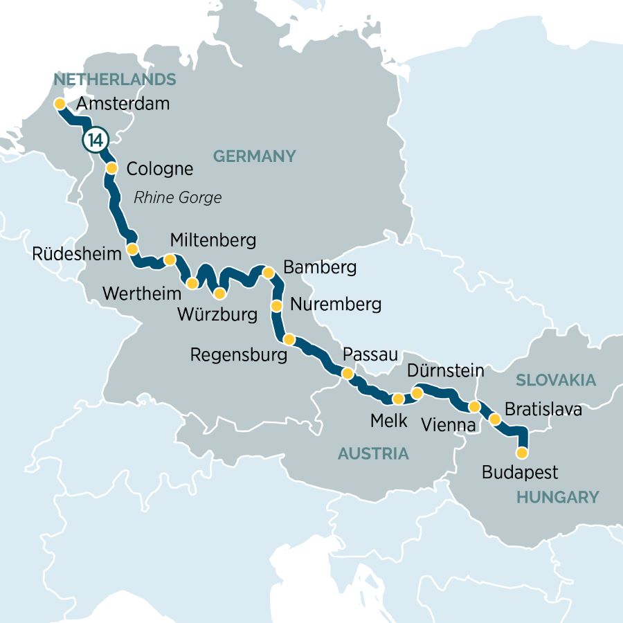 Map of Europe indicating all stops along this itinerary 