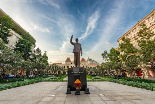 Ho Chi Minh statue in front of City Hall in Saigon.